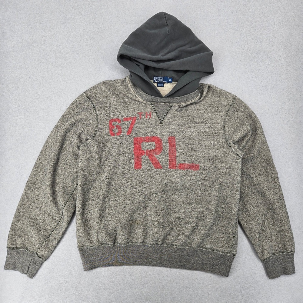 Vintage Polo Ralph Lauren Hoodie Mens Size XL Grey 67th RL Military Afterhood